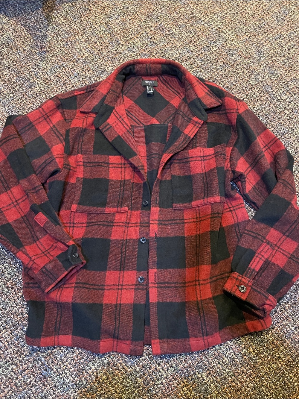 Forever 21 Red and Black Plaid Button-Up Shirt Jacket